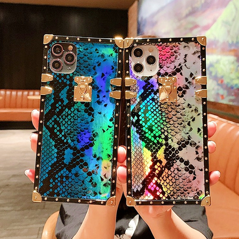 Luxury Vintage Snakeskin Pattern Blu-ray Square Phone Case For iphone 11 Pro MAX SE X 6 7 8 Plus XR Xs Max Snake Skin Soft Cover