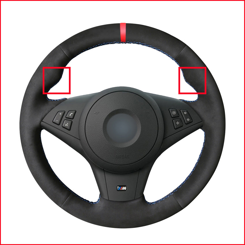 Red Marker Black Suede Car Steering Wheel Cover for BMW E60 E63 E64 Cabrio M6 2005 2006 2007 2008 2009 2010 Accessories Parts