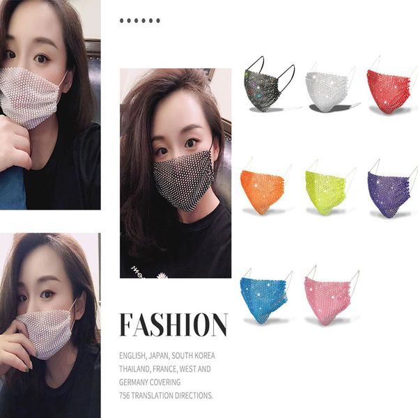 Shining Party Face Mask Women Breathable Dustproof Reusable Mouth Mask Fashion Bling Diamond Rhinestone Masks Washable Windproof Face Cover