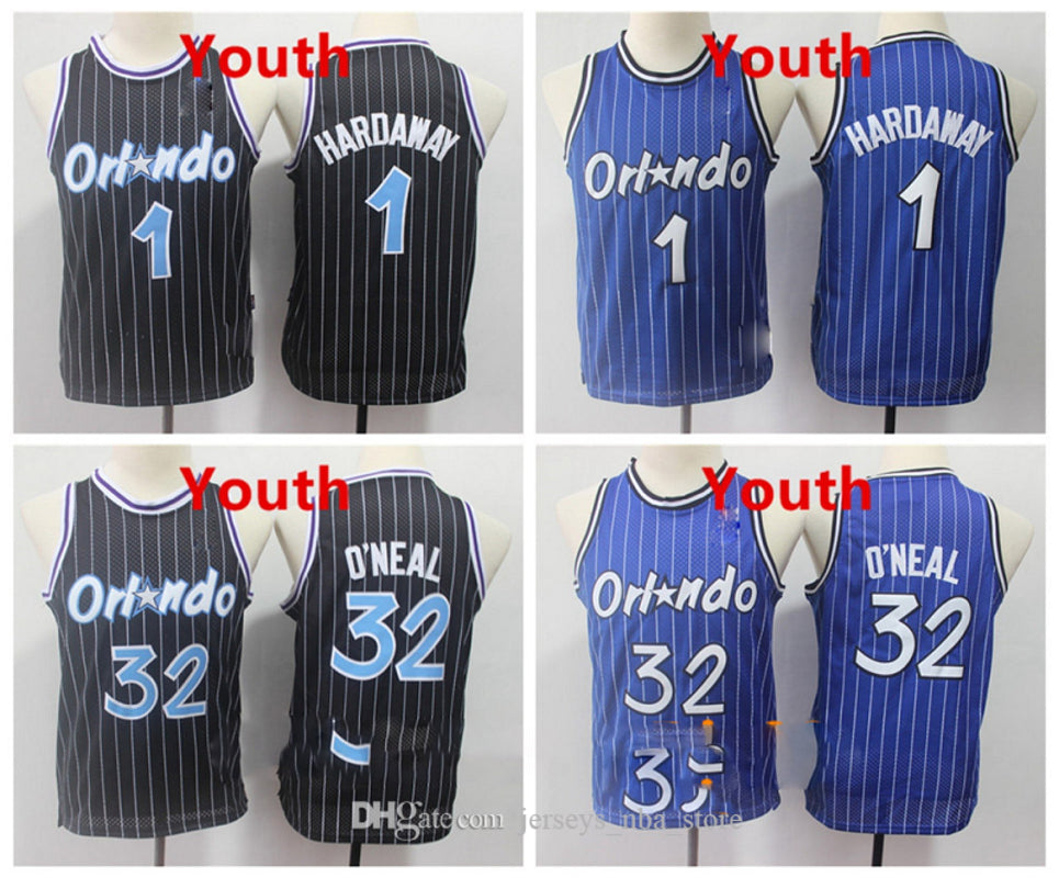 Kids Orlando&#132;Magic&#132;Throwback Jersey Shaquille O&#039;Neal 32 Blue Black Penny Hardaway 1 Stitched Retro Vintage Youth Basketball Jerseys
