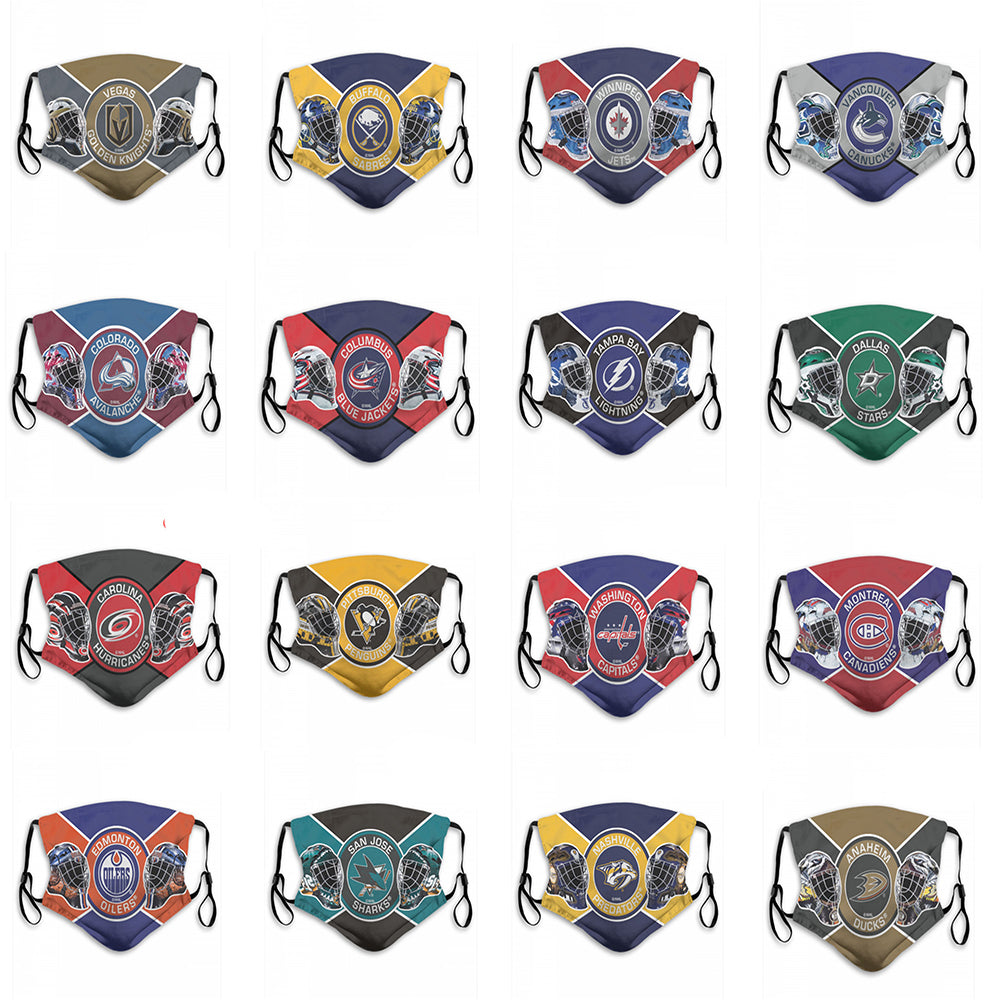 Reusable Luxury Designers 5 Layer Protective Face Masks Ice Hockey Team Blues Coyotes Rangers Bruins Predators Jets Sabres Goldenknights