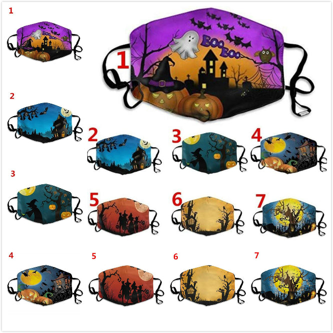 Halloween face mask adults teen adjustable cotton print mouthe covers anti dust windproof party cosplay wears props 7 Styles