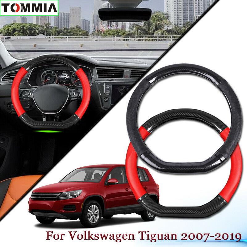 Car Styling Carbon Fiber Red Black Leather Car Steering Wheel Cover For Volkswagen Tiguan