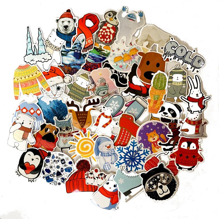 5 Sets=250PCS Cartoon Winter Fresh Stickers Trolley Case Water Cup Notebook Waterproof PVC Stickers