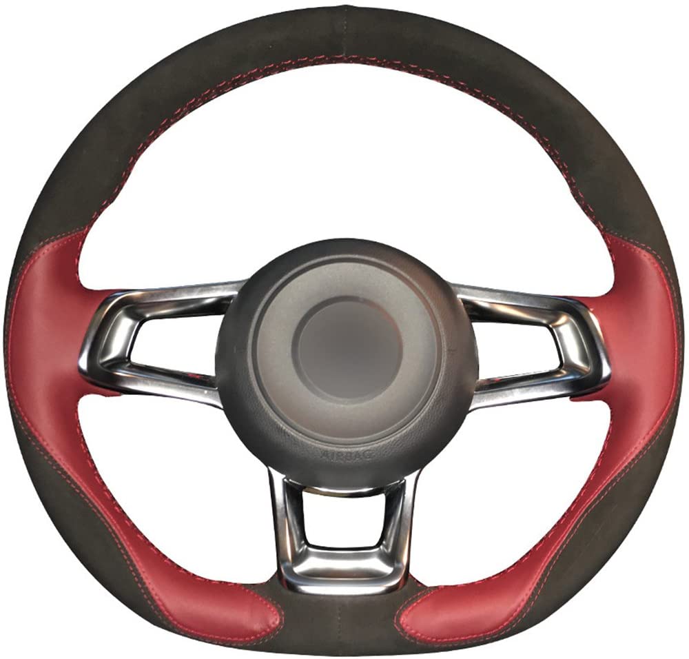 diy Genuine Leather Suede Auto Custom Steering Wheel Covers 2015-2018 for Volkswagen Jetta GLI - 2015-2017 Golf R - 2015-2018 Golf 7 MK7 GTI