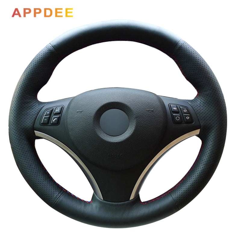 Appdee Car Black artificial Leather Steering wheel cover for BMW E90 320i 325i 330i 335i 120d E87 120i 130i
