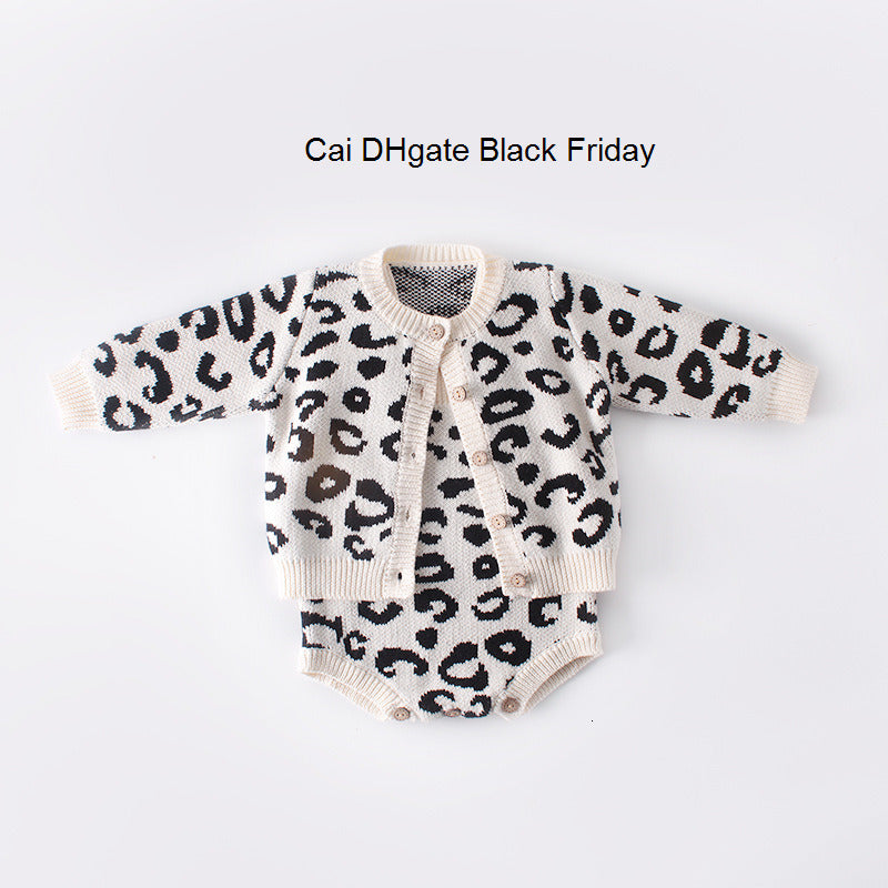 Newborn Baby Girls Romper Cotton Infant Cardigan Sweater Romper Baby Girls Clothes Autumn Leopard Knitted Baby Clothes Jumpsuit