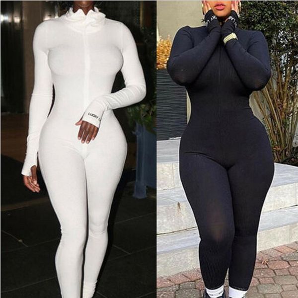Women&#039;s Jumpsuits & Rompers Fashion Womens Playsuit Solid Color Slim High Neck Ruffles Bodycon Long Sleeve Jumpsuit 2021 Office Romper