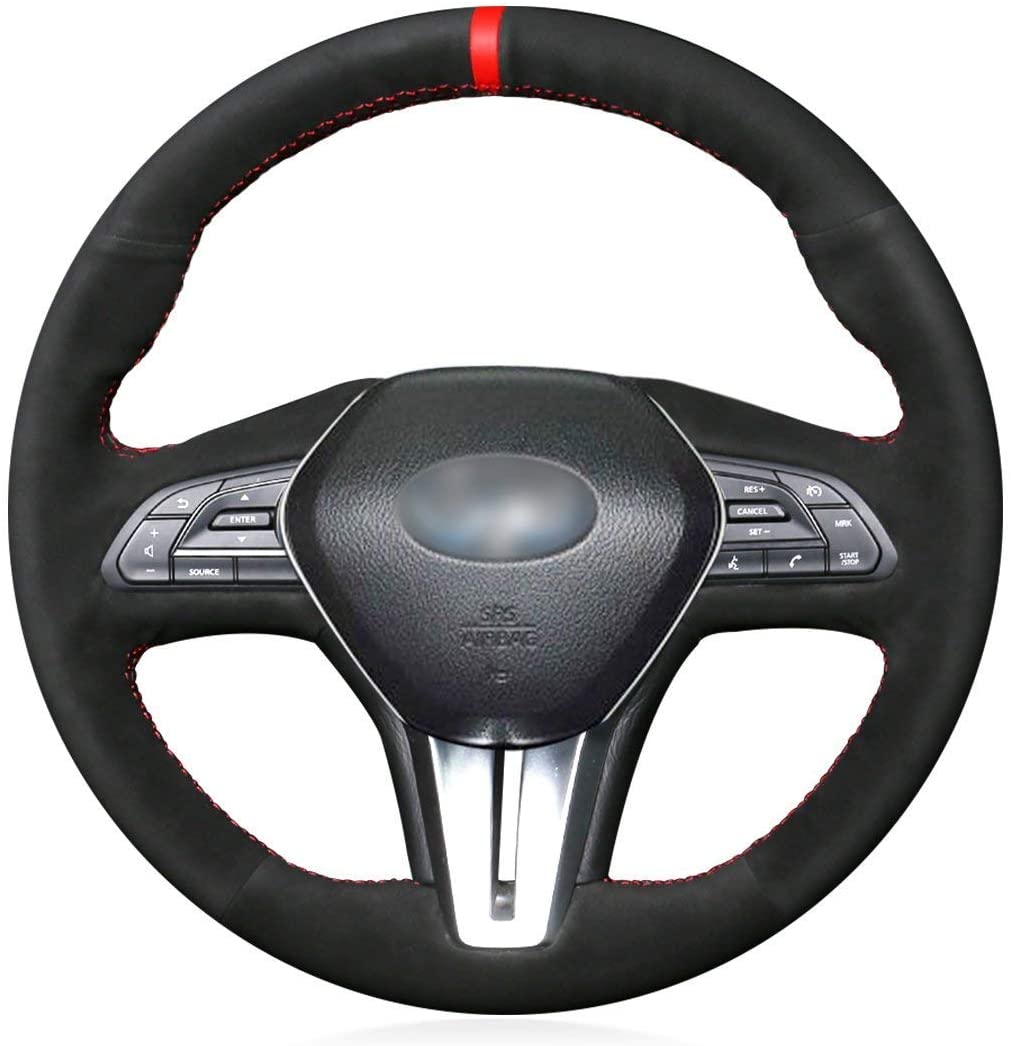 Black Leather Suede Auto Custom Steering Wheel Covers for Infiniti Q50 2018 Infiniti Q60 2017 2018 Infiniti QX50 2018 2019