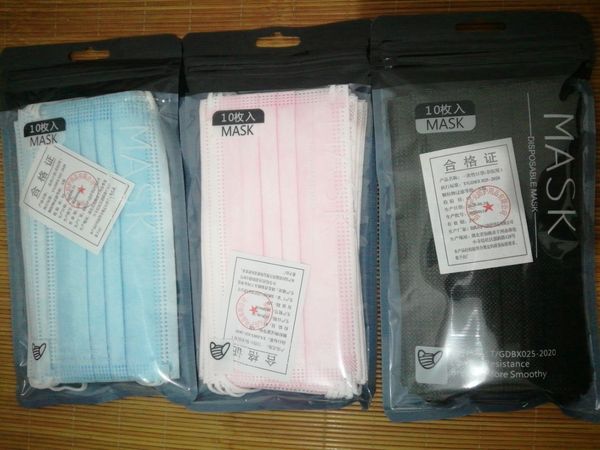 10 hardcover disposable face mask white dust three-layer non-woven masks color black blue pink