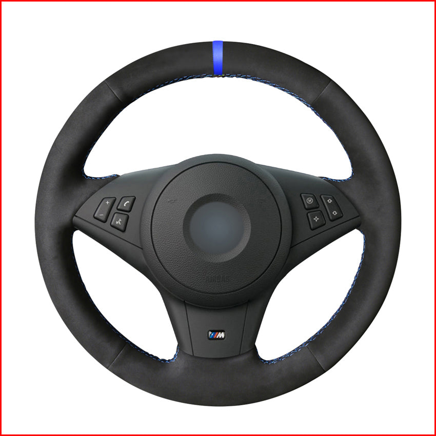 Blue Marker DIY Black Suede Car Steering Wheel Cover for BMW E60 M5 2005-2008 E63 E64 Cabrio M6 Parts