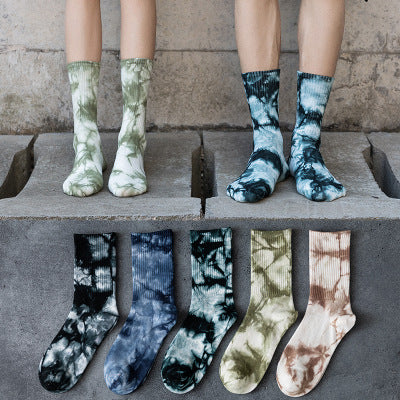Mens Tie-dye Long Socks Fashion Hip Hop Style Street Socks Youth Ins Tiktok Sports High Sock 2020FW Hot Selling Ins Style Sock Wholesale