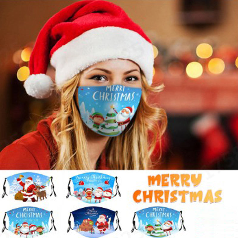 Masks Christmas Deer 3D Printed Face Mask Include PM2.5 Mask Anti Dust Snowflake Christmas Mouth Cover Washable Reusable Party Masks FY4224