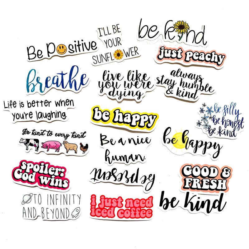 5 Sets = 250PCS Inspirational English Letters Text Stickers Water Cup Helmet Notebook Waterproof Stickers