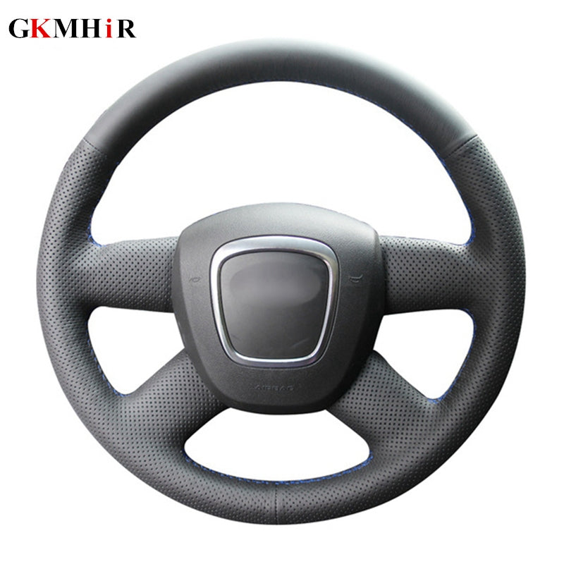 DIY Black Artificial Leather Car Steering Wheel Cover for Audi A3 2006-2013 A4 (B8) A6 (C6) 2005-2011 Q5 2009-2012 Q7