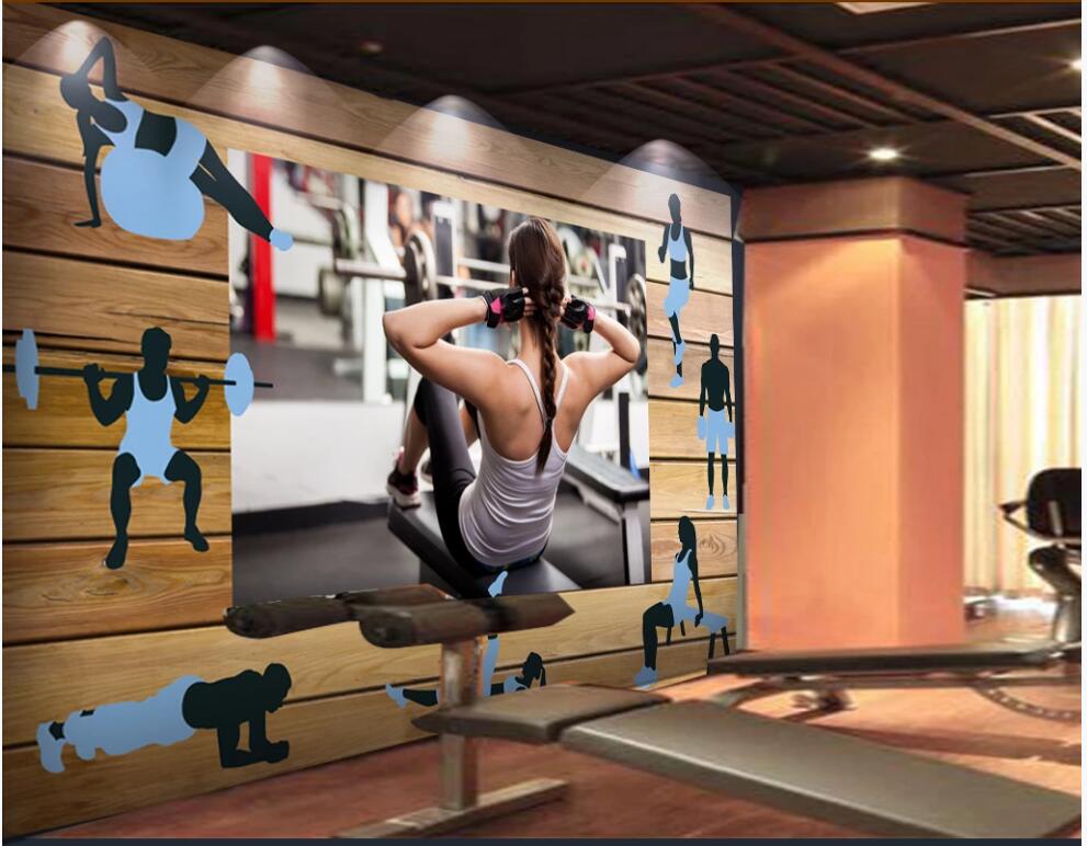 custom mural on the wall 3d photo wallpaper Gym fitness beauty 3D wood grain background home decor wallpaper in the living room