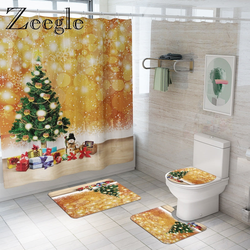 Bathroom Carpet for Christmas Bath Mat and Shower Curtain Set Waterproof Shower Curtain Absorbent Decoration Bathroom Carpet Rug