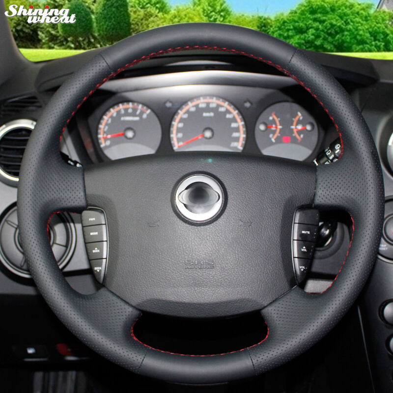 Shining wheat Hand-stitched Black Leather Steering Wheel Cover for Ssangyong Actyon Kyron