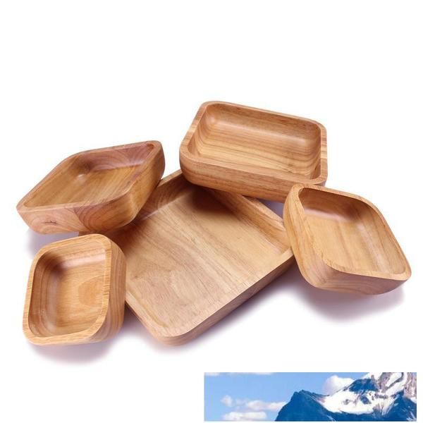 Brown Square Natural Wooden Bowl Durable Thicken Salad Bowls Fruit Meal Bread Salad Tableware For Home Kitchen 38xy CB