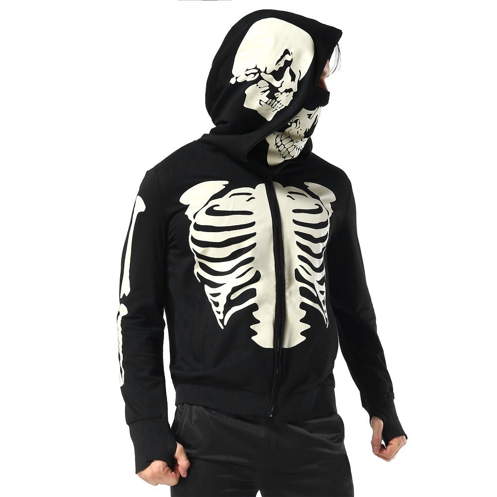 Bleached Hoodie Skeleton Digital Allover Printed Spoof 3D Sublimation Hoody Halloween Party Cosplay Silk Screen Print
