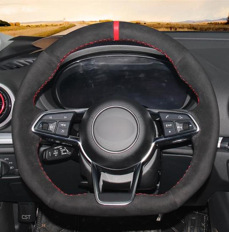 Black Suede Red Marker Comfortable Car Steering Wheel Cover for Audi R8 2016-2018 TT 2016-2019 TTS 2016-2019 TT RS 2018 Fre