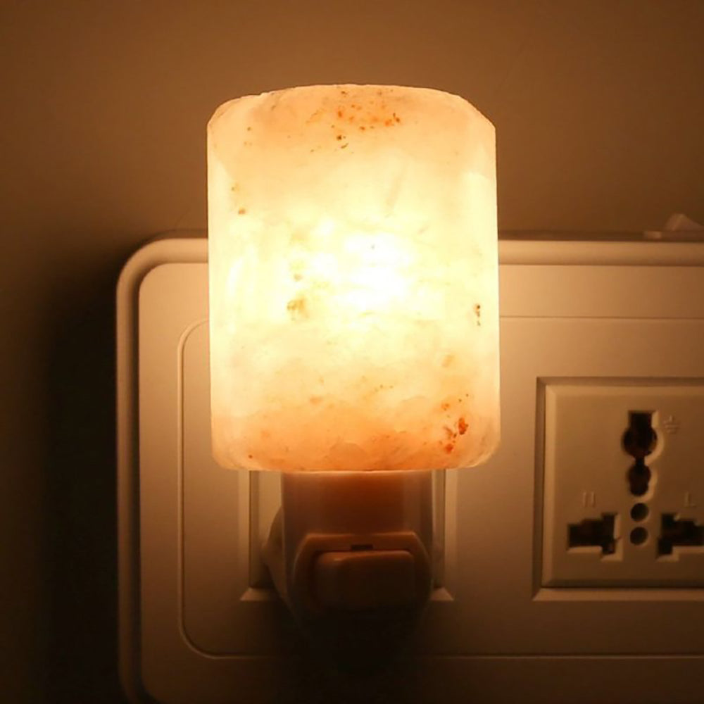 Exquisite Cylinder Natural Rock Salt Himalayan Salt Night Lamp 7W Air Purifier Night Lights Indoor decorative lighting Amber Wood Base-L