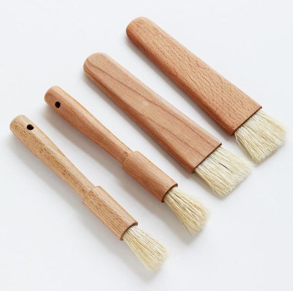 Barbecue Oil Brush With Bristle Natural Beech Wood Handle Flat Pastry BBQ Baking Household Kitchen Roast Basting Cooking Tool SN1548