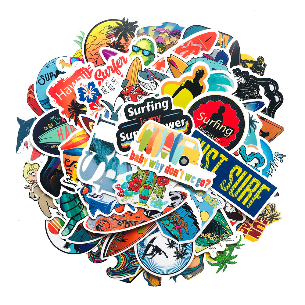 5 Sets = 250PCS Summer Beach Surfing Stickers Skateboard Guitar Notebook Water Cup Waterproof Stickers