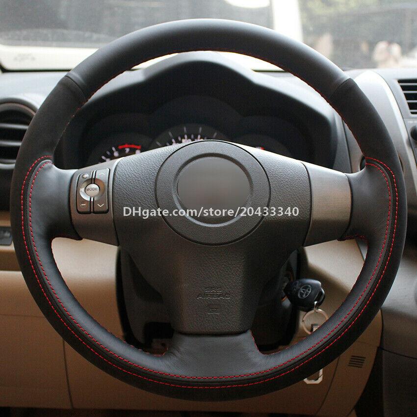 Black Leather Black Suede Car Steering Wheel Cover for Toyota Yaris Vios RAV4