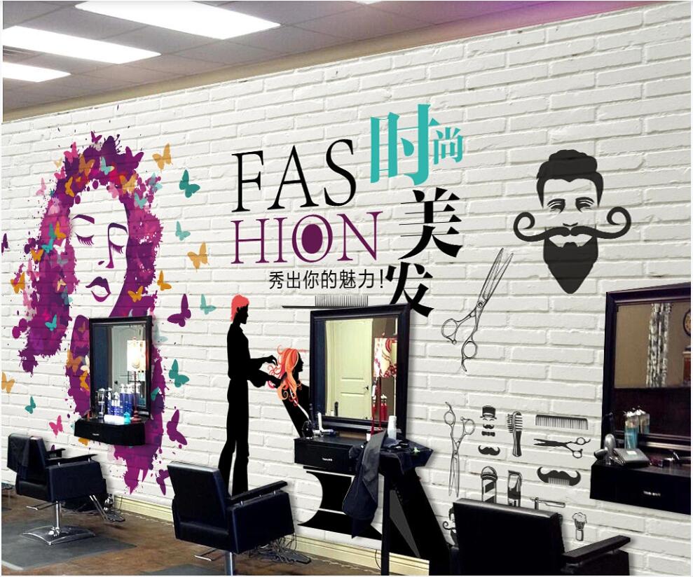 Wall paper 3d custom photo mural White brick wall fashion hair salon salon tattoos Home interior decor living room wallpaper for walls 3 d