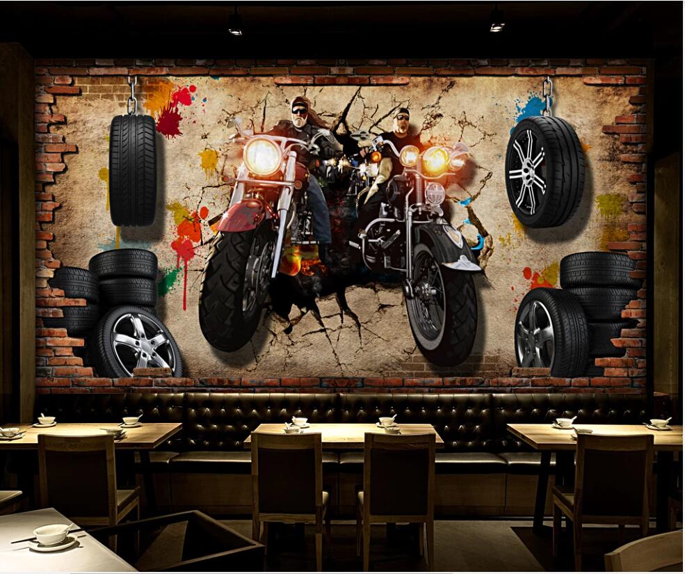 Wall paper 3d custom photo mural Nostalgic brick wall with motorcycle wheels background Home decor living room wallpaper for walls 3 d
