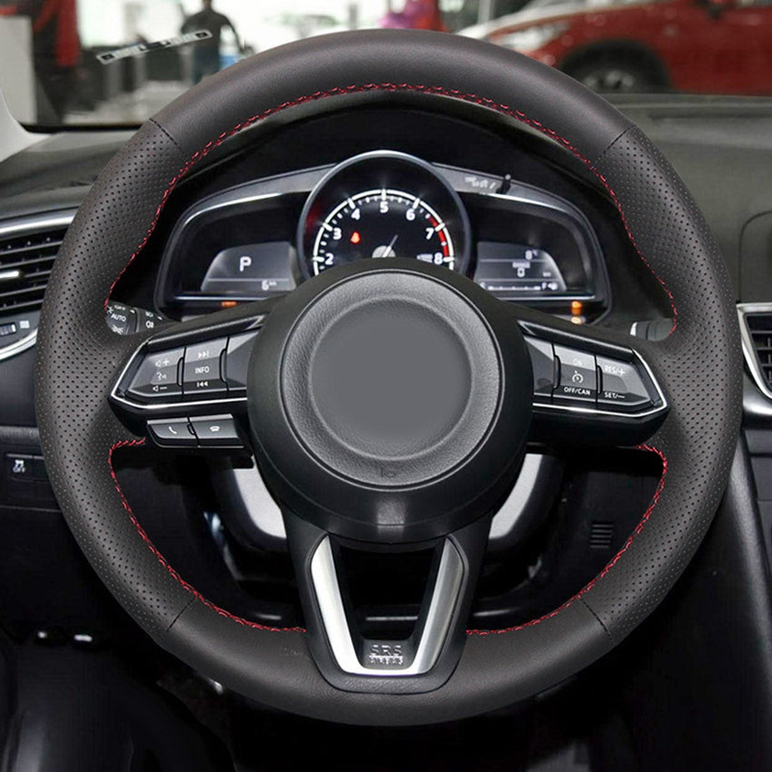 Hand-stitched Steering Wheel Cover Black Leather Car Steering Wheel Cover For Mazda CX-3 CX3 CX-5 CX5 2017 2018