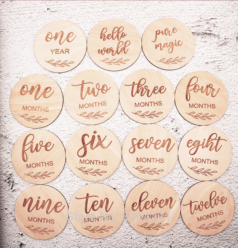 14pcs Baby Monthly milestones, Baby milestone Cards, Newborn Photo Props, Personalized Chewing Chips Wooden Milestone Card
