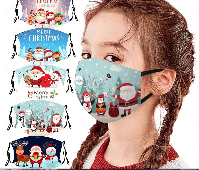 Party Masks 10 Styles kid Adulsts Reusable Adult Kids 3d Print Santa Claus Fun Protective Christmas Mouth Face Mask Mark Fabric Face mask
