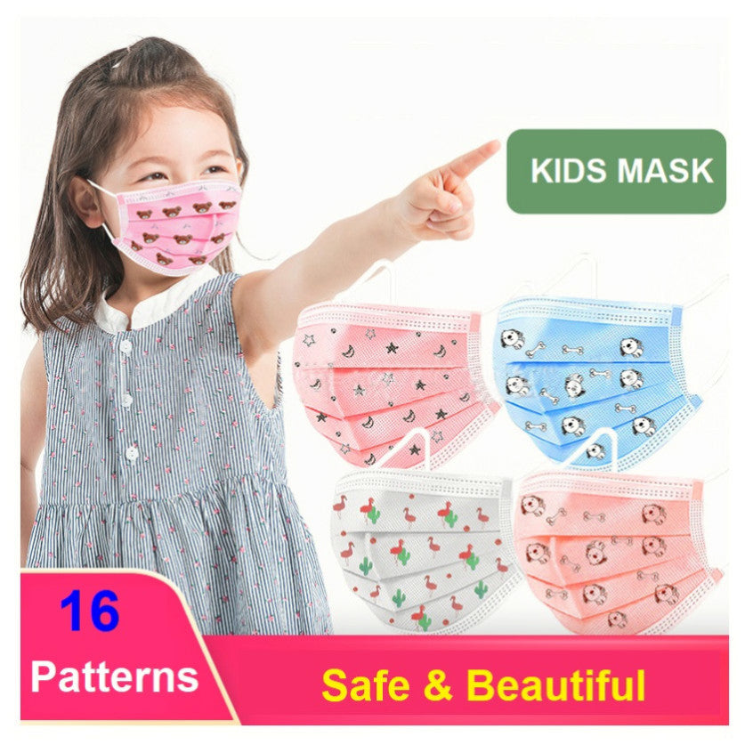 DHL Free Shipping 16 Patterns Kids 3 ply 3ply Mask Colorful Protective Child Children Face Mask With Valve