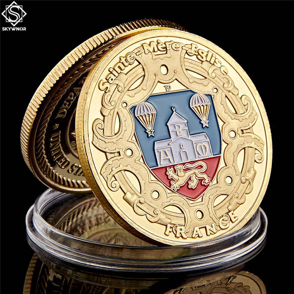 1944.6.6 D.Day Airborne Forces 1oz Medal Craft Gift Collectible Infantry Gold Plated Coin Beach Military Souvenir Badge