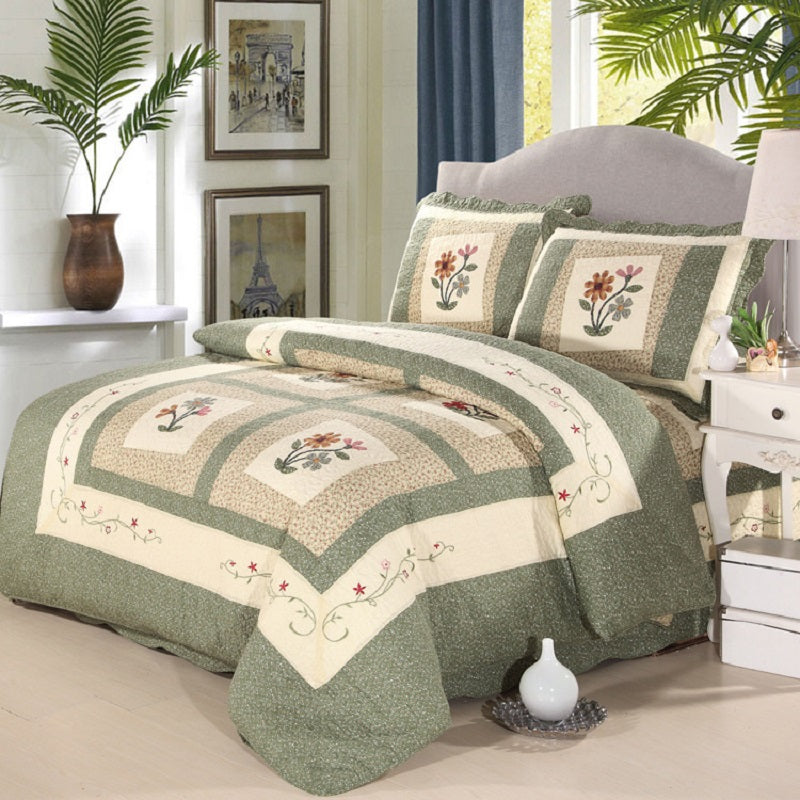 CHAUSUB Handmade Patchwork Quilt Set 3PCS-4pcs Washed Cotton Quilts Quilted Bedspread Sheets Pillowcase Coverlet Set King Size