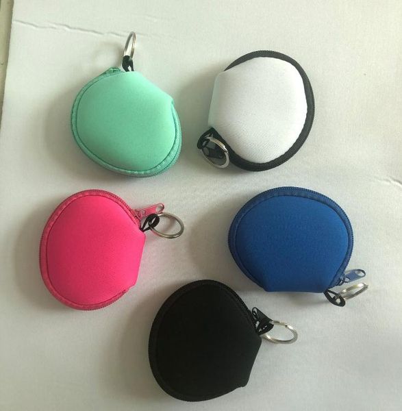 New Neoprene Small Coin Purse Coin Purse Face Mask Holder For Earphone Bags Change Purse Coin Pouch With Keyring SN4675