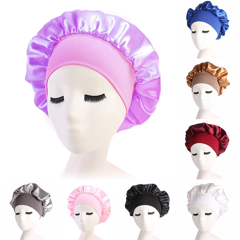 New Women Sleeping Cap Satin Solid Wide-brimmed Adjust Soft Silk Night Sleep Hair Care Bonnet Nightcap Scarves Shower Cap Tools