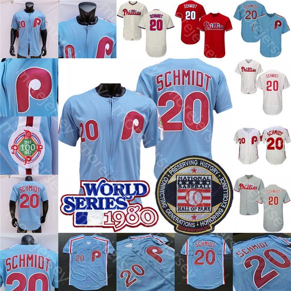 Mike Schmidt Jersey 1980 WS Patch Baseball Hall Of Fame Blue Zipper White Red Cream Pinstripe Home Away Coopers-town All Sttiched Size M-3XL