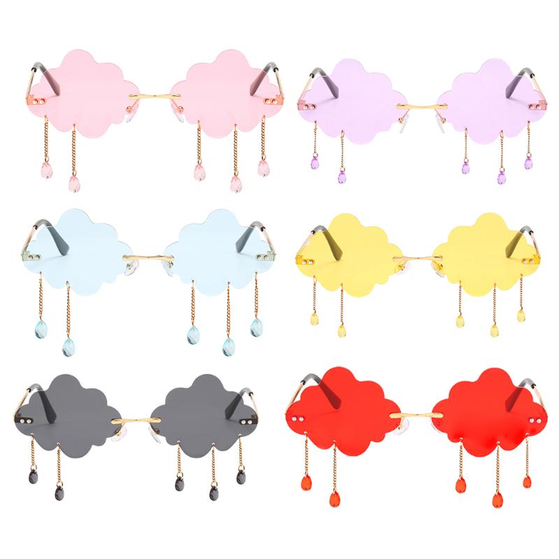 Cloud Rimless Sunglasses Transparent Candy Color Tinted Eyewear withTeardrop Pendant for Women