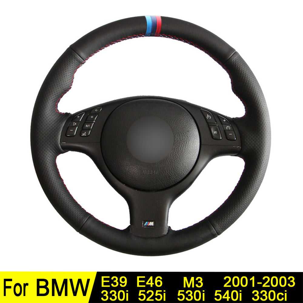 Car Steering Wheel Cover For BMW M3 E39 E46 330i 540i 525i 530i 330Ci 2003-2001 Hand-stitched Black Artificial Leather