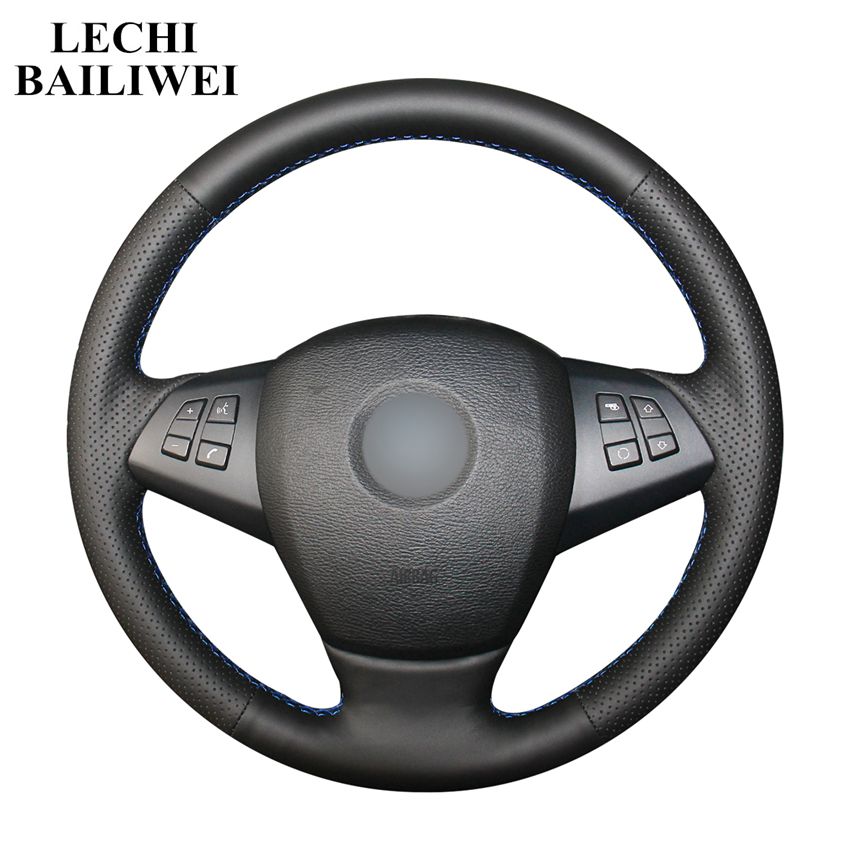Hand-stitched Steering Wheel Cover Black Leather Car Steering Wheel Cover for BMW E70 X5 2008-2014 X6 E71 2008-2015