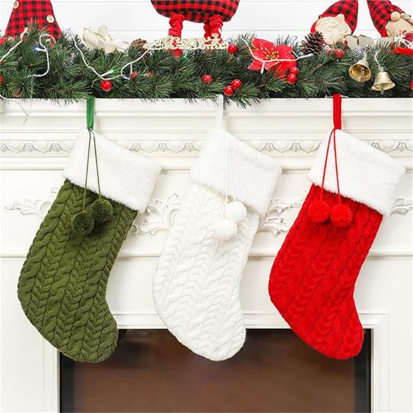 New Christmas Stockings Xmas Decoration Knitted Wool Thick White Wool Socks Hotel Home Decor Christmas Stockings Candy Gift Bag
