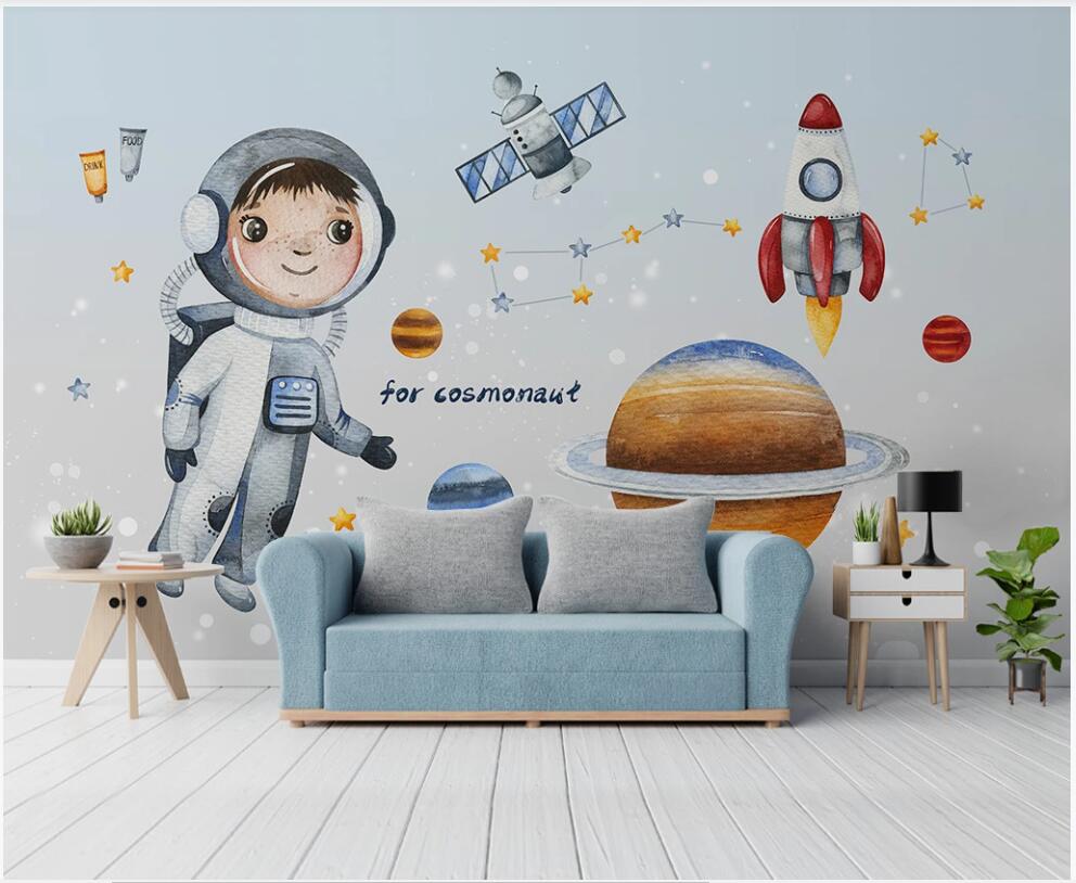 wall paper 3 d custom photo mural on the wall Simple hand-painted space rocket children&#039;s room home decor photo wallpaper in the living room