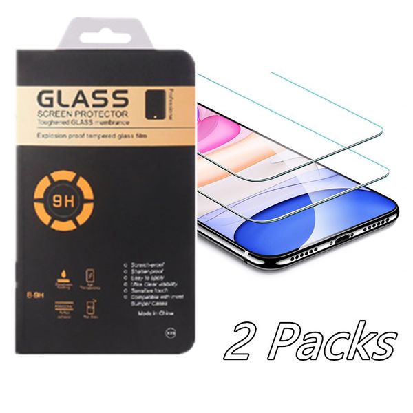 2 Packs Tempered Glass For iPhone 11 Pro Max XR XS 8 7 Plus Samsung A11 A21 A41 A70 MOTO G7 LG Stylus5 Screen Protector Film with Retail Box
