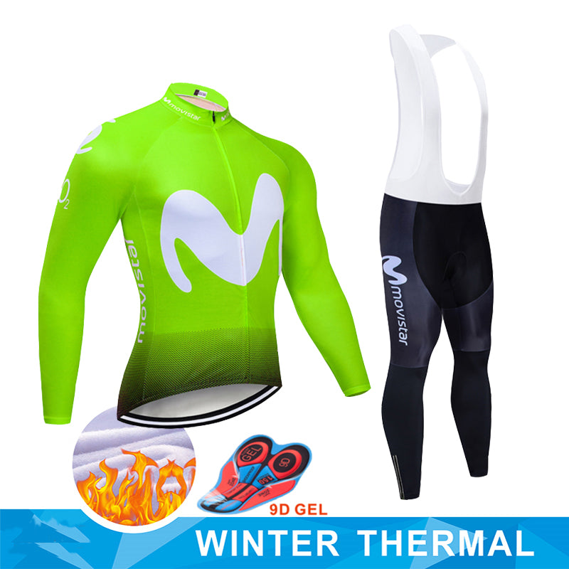Ropa Ciclismo Invierno 2020 Team Movistar Winter Cycling Jersey set Thermal Fleece Cycling Clothing MTB bike jersey Bib pants set