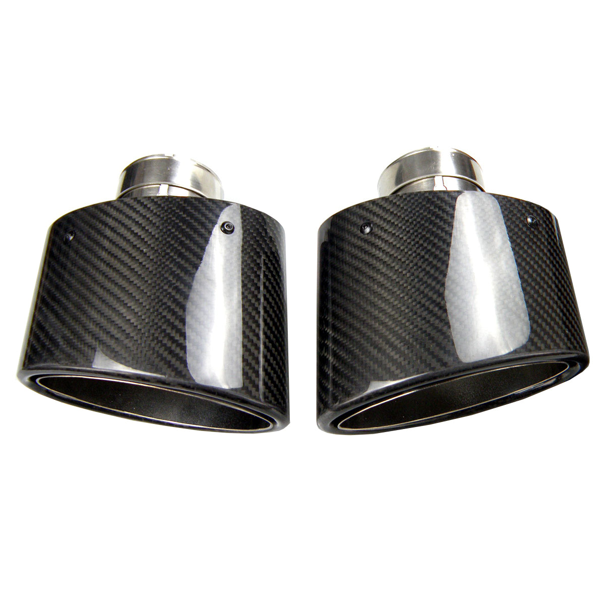 Universal 1 pair Oval slanted Carbon Fiber Exhaust Pipe Muffler Tip Glossy Black Car Curly Edge no logo