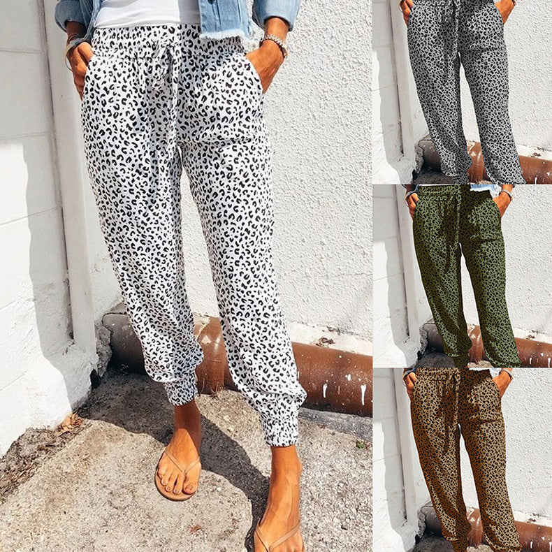 Women Designer Casual Loose Pants Leopard Camo Printed Trousers Womens Female Elastic Micro Fiber Long Pants Office Lady Trousers S-2XL