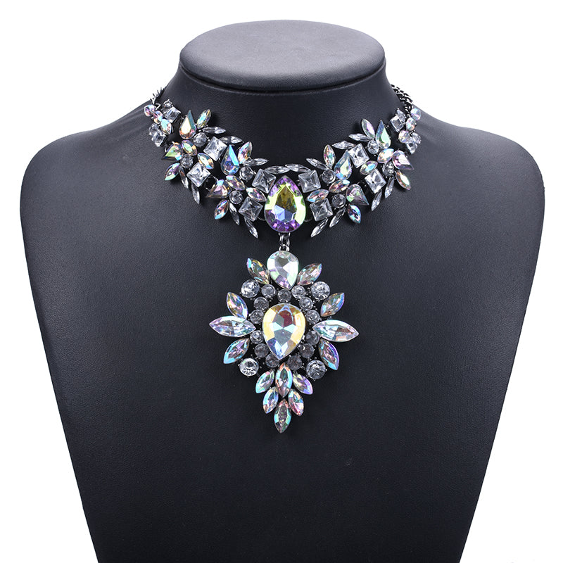 Large Collar Choker Necklace Women Unique Starburst Crystal Flower Pendants Necklaces Jewelry Maxi Big Chunky Statement Necklace